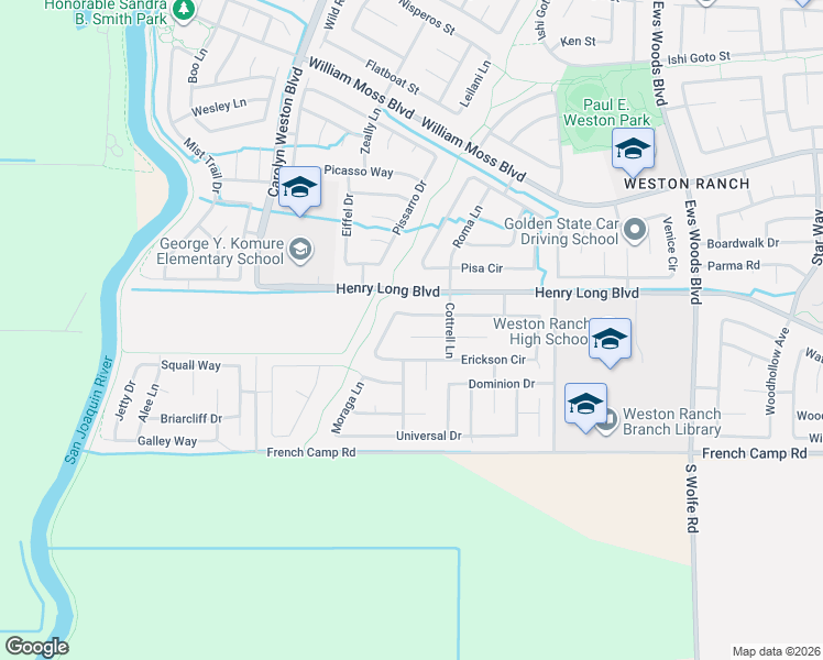 map of restaurants, bars, coffee shops, grocery stores, and more near 1852 Oakley Court in Stockton