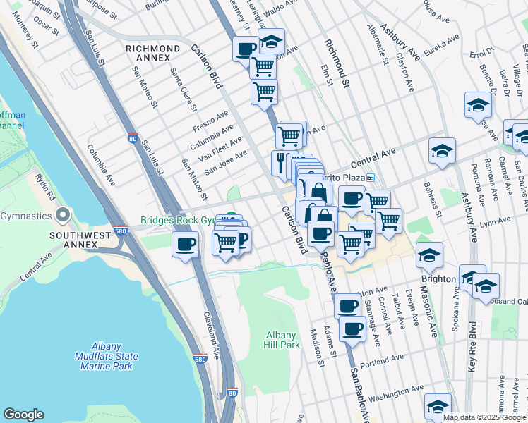 map of restaurants, bars, coffee shops, grocery stores, and more near 3237 Yosemite Avenue in El Cerrito