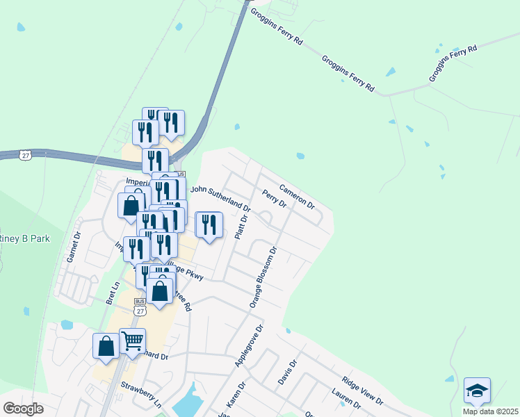 map of restaurants, bars, coffee shops, grocery stores, and more near 336 Platt Drive in Nicholasville