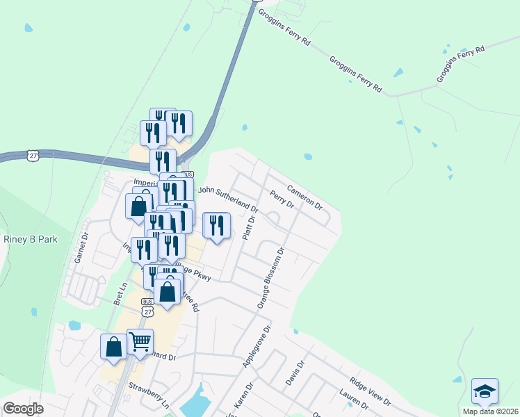 map of restaurants, bars, coffee shops, grocery stores, and more near 336 Platt Drive in Nicholasville