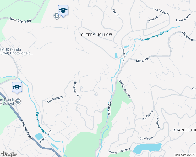 map of restaurants, bars, coffee shops, grocery stores, and more near 25 Haciendas Road in Orinda