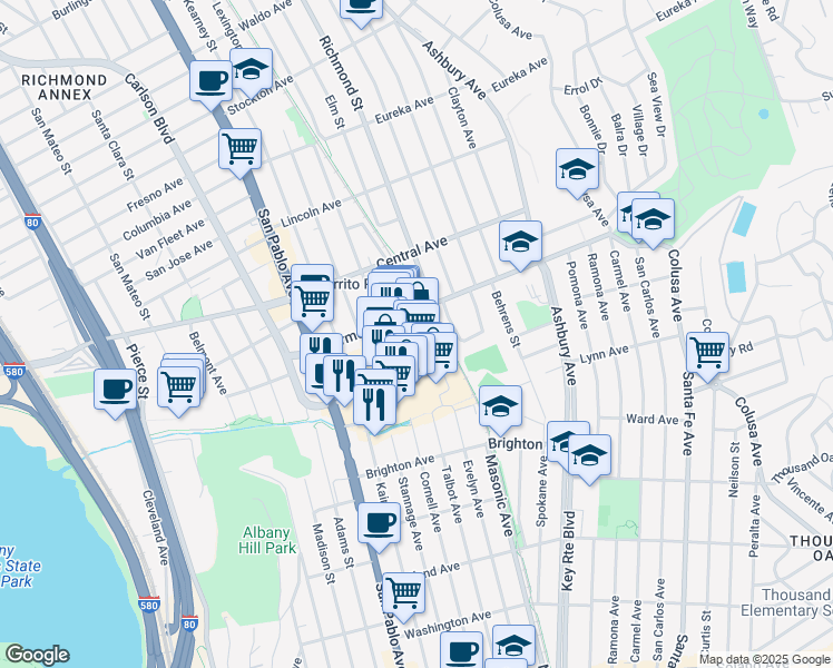map of restaurants, bars, coffee shops, grocery stores, and more near 1000 El Cerrito Plaza in El Cerrito