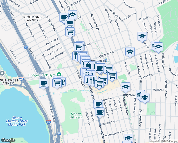 map of restaurants, bars, coffee shops, grocery stores, and more near in El Cerrito