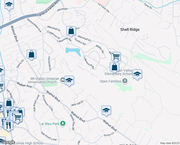 map of restaurants, bars, coffee shops, grocery stores, and more near 457 Summit Road in Walnut Creek