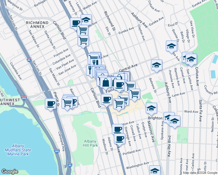 map of restaurants, bars, coffee shops, grocery stores, and more near 422 Lexington Avenue in El Cerrito