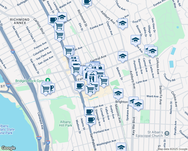 map of restaurants, bars, coffee shops, grocery stores, and more near 3060 El Cerrito Plaza in El Cerrito