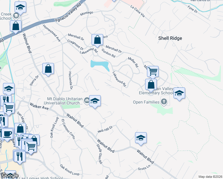 map of restaurants, bars, coffee shops, grocery stores, and more near 430 Summit Road in Walnut Creek