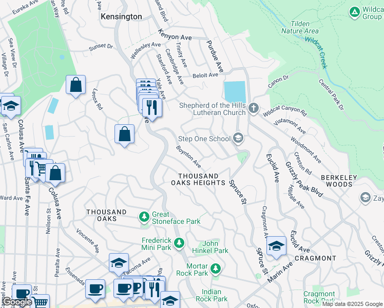 map of restaurants, bars, coffee shops, grocery stores, and more near 483 Boynton Avenue in Berkeley