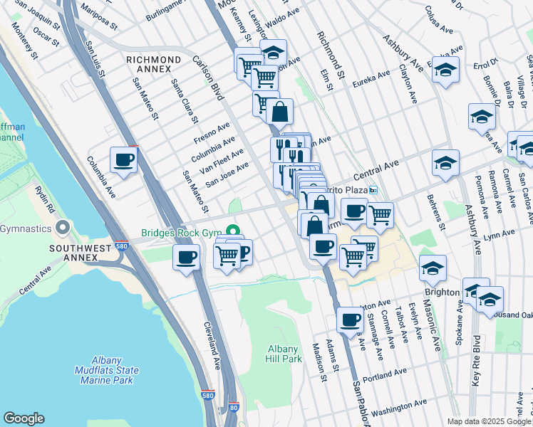 map of restaurants, bars, coffee shops, grocery stores, and more near 3124 Yosemite Avenue in El Cerrito