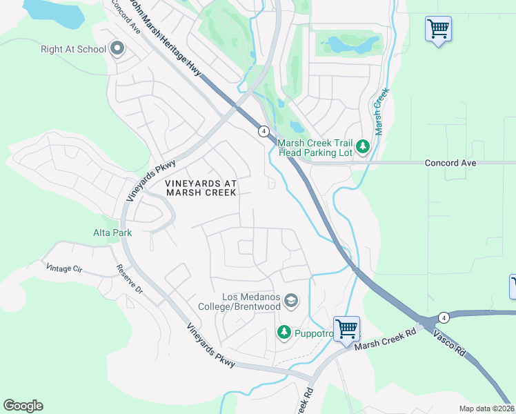 map of restaurants, bars, coffee shops, grocery stores, and more near 1751 Chardonnay Court in Brentwood