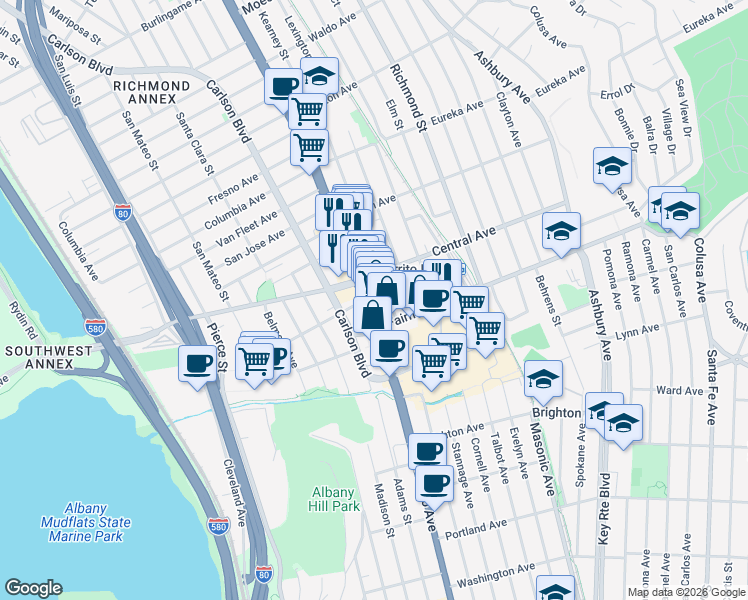 map of restaurants, bars, coffee shops, grocery stores, and more near 10066 San Pablo Avenue in El Cerrito