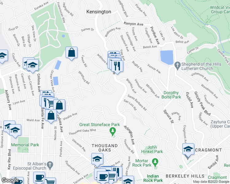 map of restaurants, bars, coffee shops, grocery stores, and more near 45 Edgecroft Road in Kensington