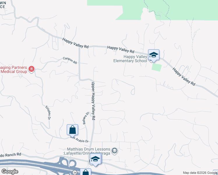 map of restaurants, bars, coffee shops, grocery stores, and more near 1149 Camino Vallecito in Lafayette