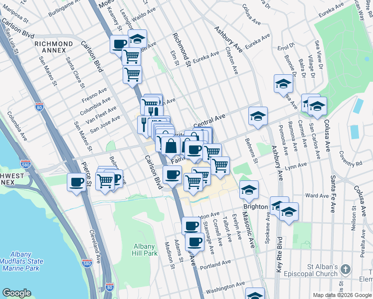 map of restaurants, bars, coffee shops, grocery stores, and more near 412 Lexington Avenue in El Cerrito