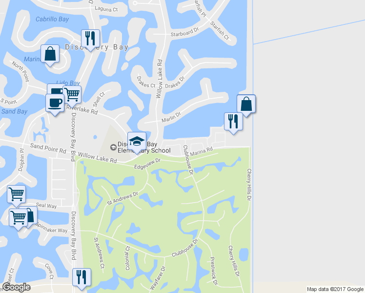 map of restaurants, bars, coffee shops, grocery stores, and more near 5679 Schooner Loop in Discovery Bay