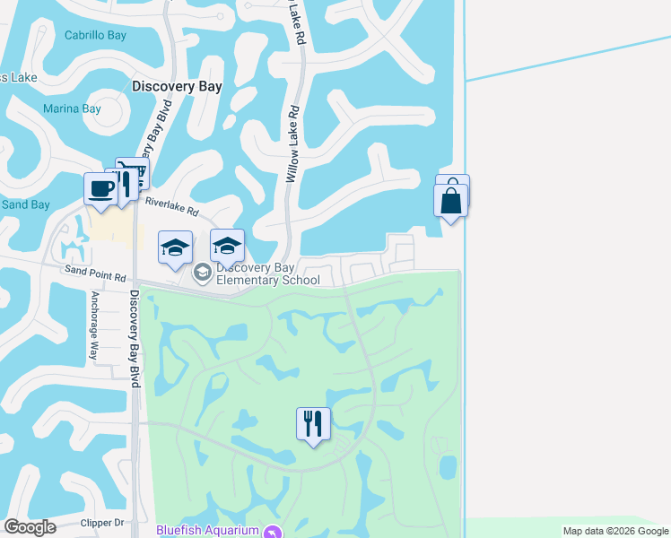 map of restaurants, bars, coffee shops, grocery stores, and more near 5679 Schooner Loop in Discovery Bay
