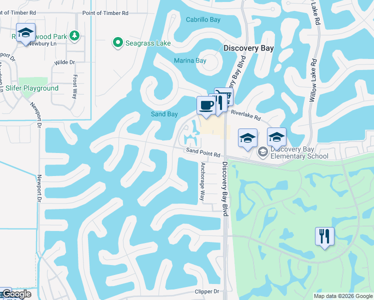 map of restaurants, bars, coffee shops, grocery stores, and more near 2023 Sand Point Road in Discovery Bay