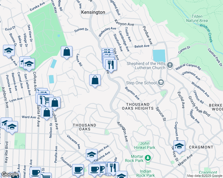 map of restaurants, bars, coffee shops, grocery stores, and more near 470 Arlington Avenue in Berkeley