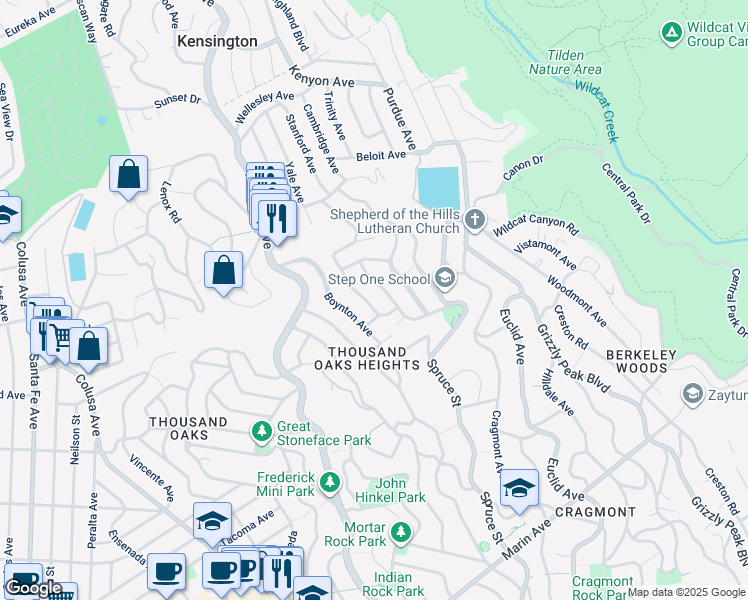 map of restaurants, bars, coffee shops, grocery stores, and more near 479 Vermont Avenue in Berkeley