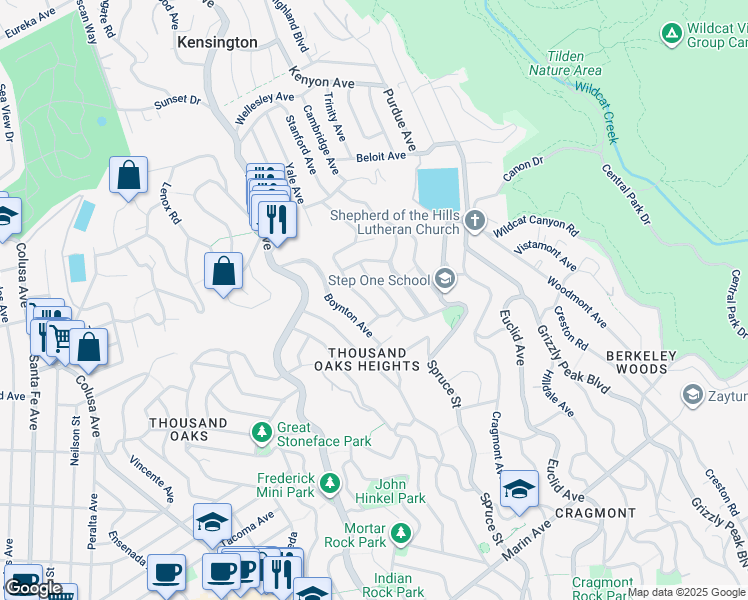 map of restaurants, bars, coffee shops, grocery stores, and more near 479 Vermont Avenue in Berkeley