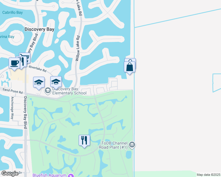 map of restaurants, bars, coffee shops, grocery stores, and more near 5814 Yawl Street in Discovery Bay