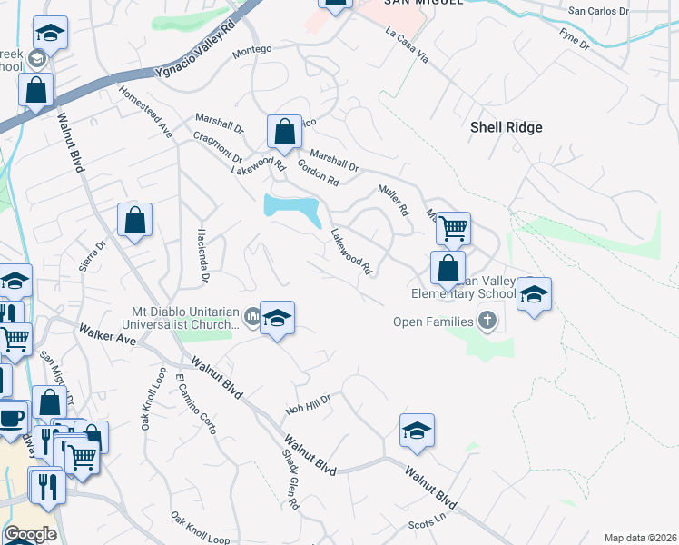 map of restaurants, bars, coffee shops, grocery stores, and more near 430 Summit Road in Walnut Creek