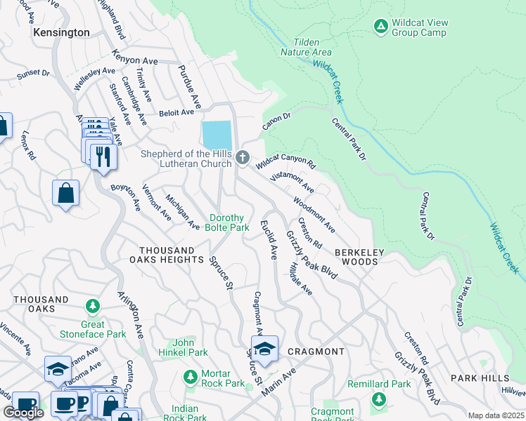 map of restaurants, bars, coffee shops, grocery stores, and more near 572 Euclid Avenue in Berkeley
