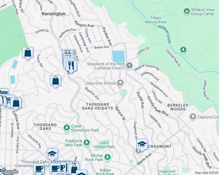 map of restaurants, bars, coffee shops, grocery stores, and more near 441 Michigan Avenue in Berkeley
