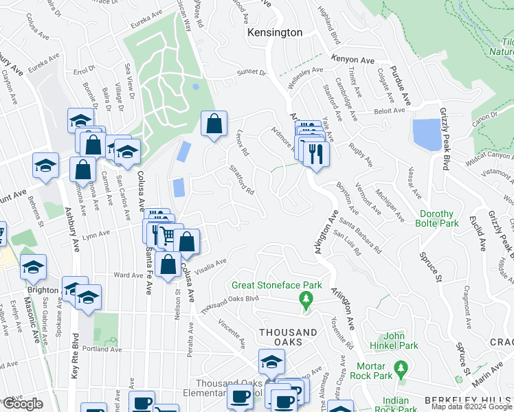 map of restaurants, bars, coffee shops, grocery stores, and more near 639 Coventry Road in Kensington