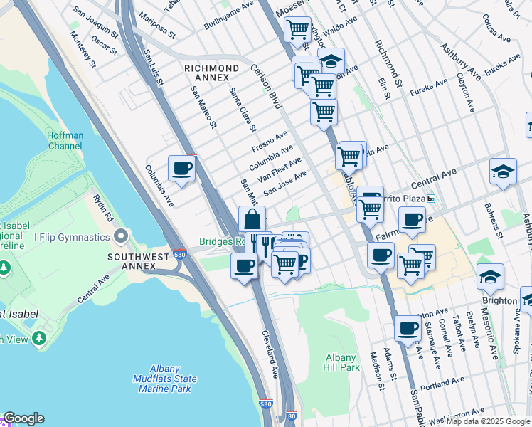 map of restaurants, bars, coffee shops, grocery stores, and more near 5628 El Dorado Street in El Cerrito