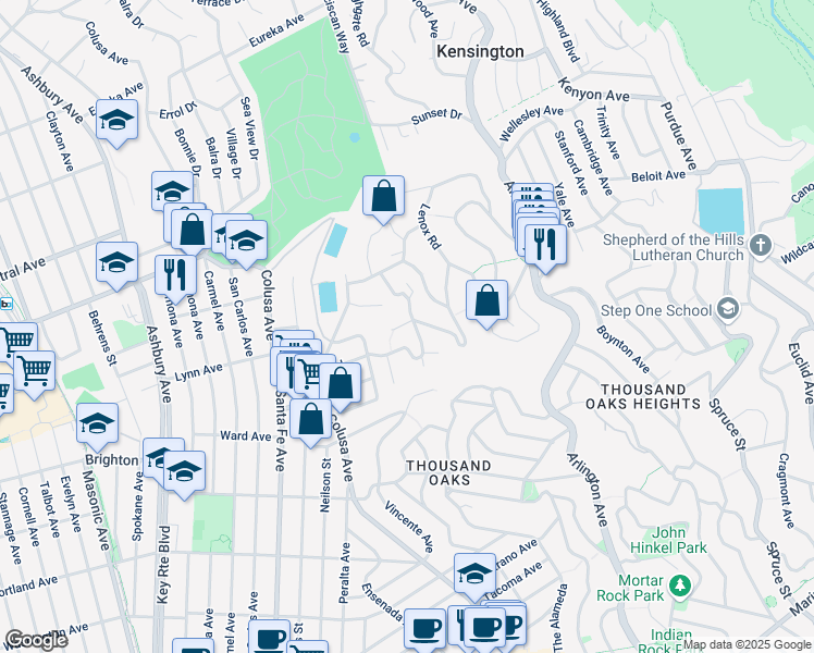 map of restaurants, bars, coffee shops, grocery stores, and more near 2 Marchant Court in Kensington