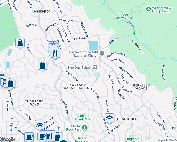 map of restaurants, bars, coffee shops, grocery stores, and more near 479 Kentucky Avenue in Berkeley