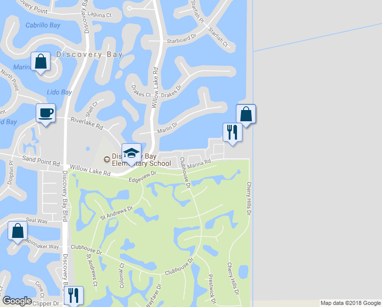 map of restaurants, bars, coffee shops, grocery stores, and more near 5747 Cutter Loop in Discovery Bay