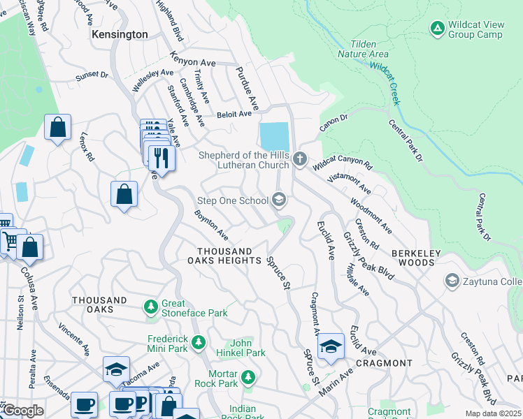 map of restaurants, bars, coffee shops, grocery stores, and more near 479 Kentucky Avenue in Berkeley
