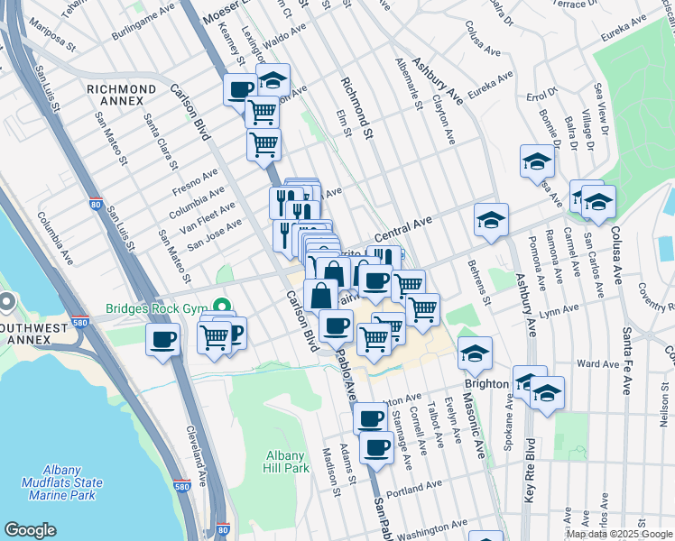 map of restaurants, bars, coffee shops, grocery stores, and more near 10066 San Pablo Avenue in El Cerrito