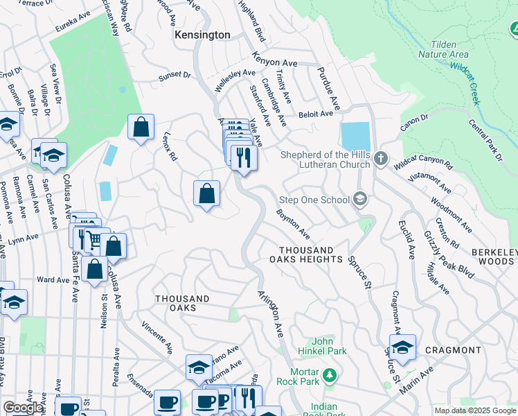 map of restaurants, bars, coffee shops, grocery stores, and more near 480 Arlington Avenue in Berkeley