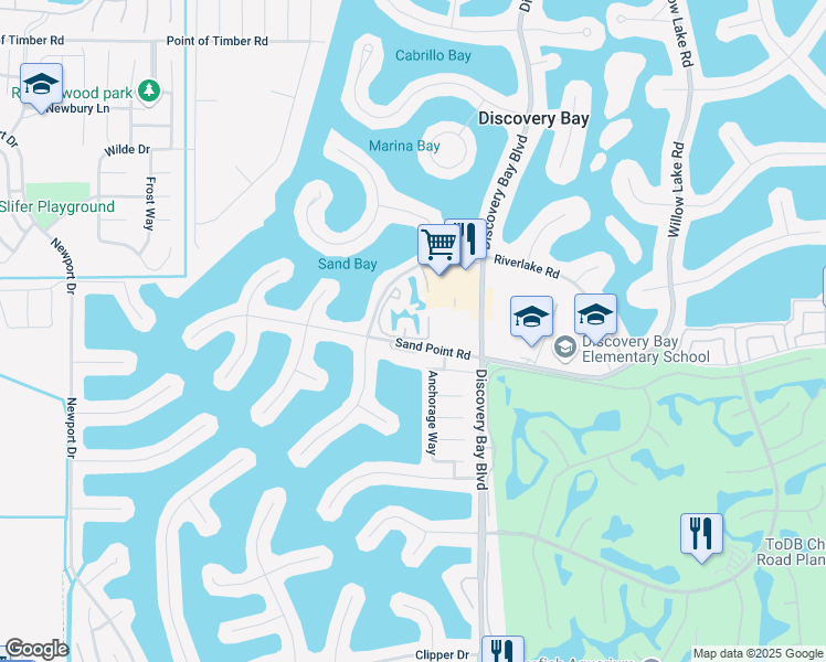 map of restaurants, bars, coffee shops, grocery stores, and more near 2023 Sand Point Road in Discovery Bay