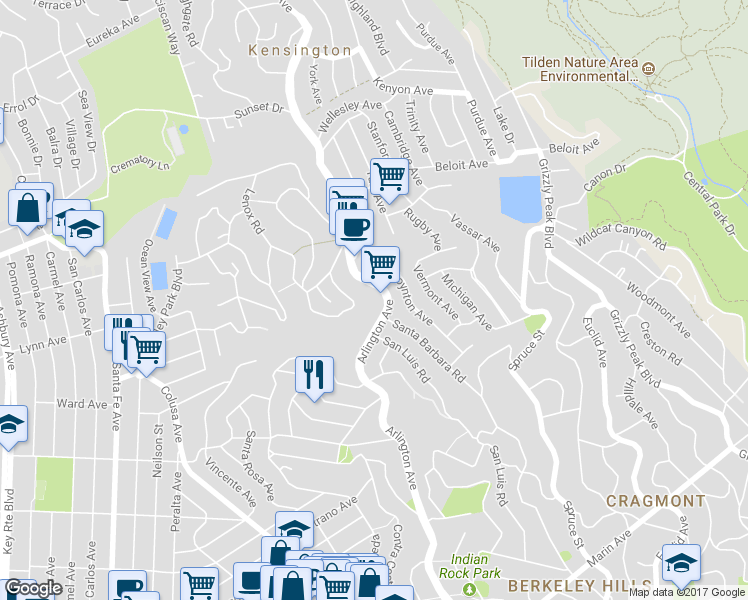 map of restaurants, bars, coffee shops, grocery stores, and more near 470 Arlington Ave in Berkeley