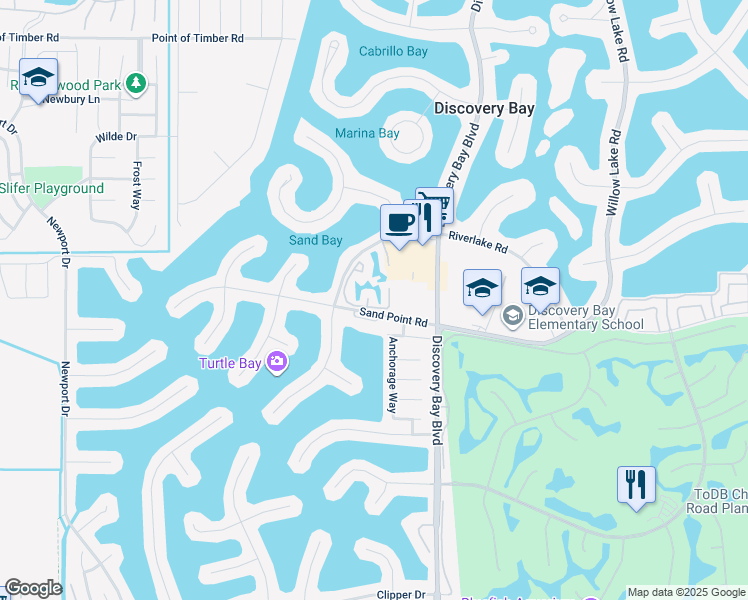 map of restaurants, bars, coffee shops, grocery stores, and more near 2025 Sand Point Road in Discovery Bay