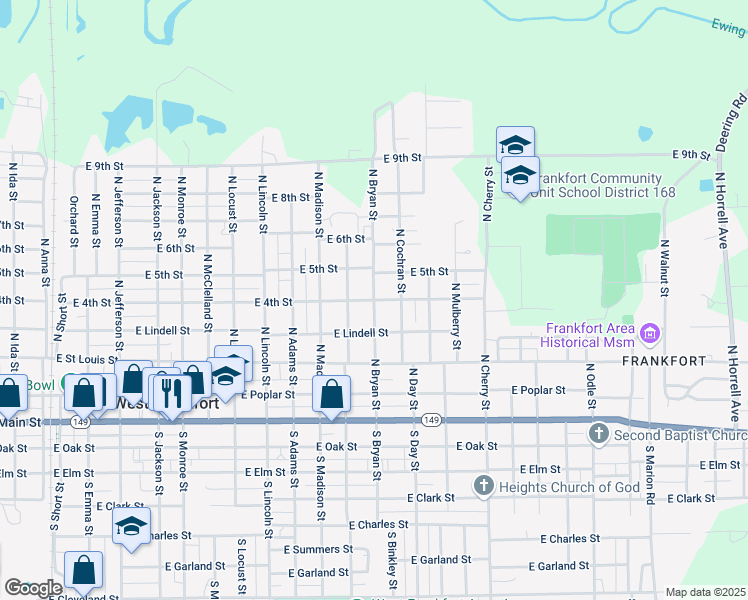 map of restaurants, bars, coffee shops, grocery stores, and more near 1198 E 4th St in West Frankfort