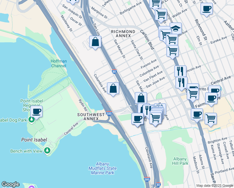 map of restaurants, bars, coffee shops, grocery stores, and more near 5209 Van Fleet Avenue in Richmond
