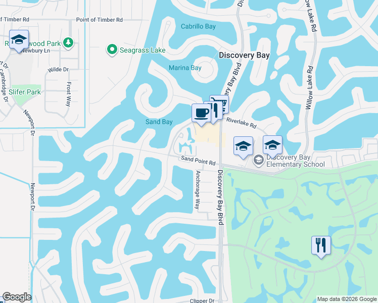 map of restaurants, bars, coffee shops, grocery stores, and more near 2023 Sand Point Road in Discovery Bay