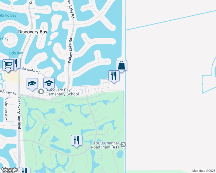 map of restaurants, bars, coffee shops, grocery stores, and more near 5861 Yawl Street in Discovery Bay