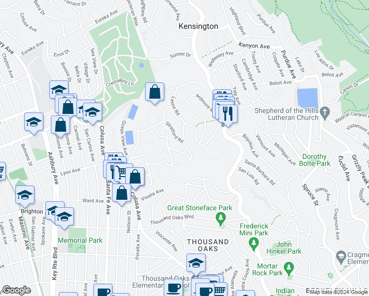 map of restaurants, bars, coffee shops, grocery stores, and more near 639 Coventry Road in Kensington