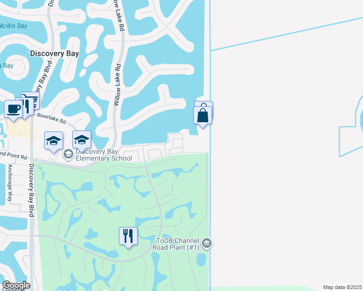 map of restaurants, bars, coffee shops, grocery stores, and more near 5861 Yawl Street in Discovery Bay