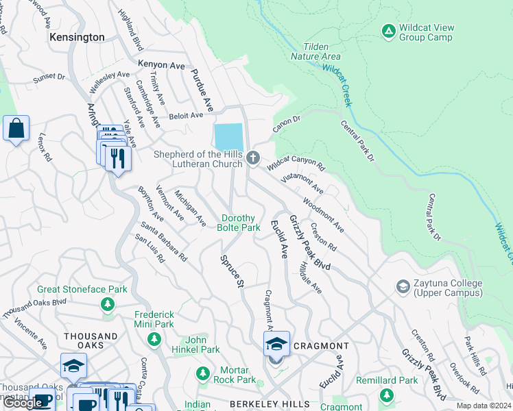map of restaurants, bars, coffee shops, grocery stores, and more near 524 Cragmont Avenue in Berkeley