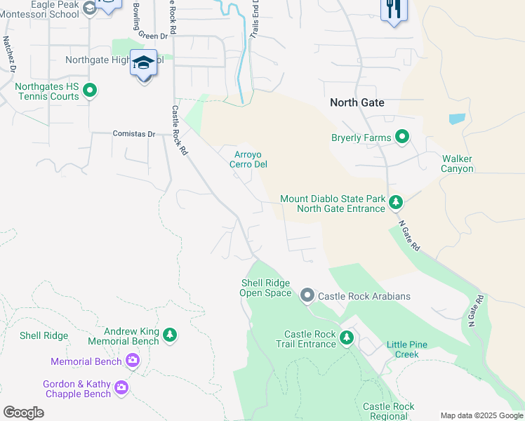 map of restaurants, bars, coffee shops, grocery stores, and more near 401 Pine Creek Road in Walnut Creek
