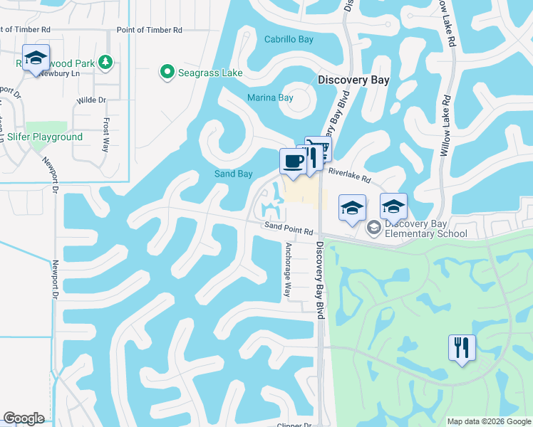 map of restaurants, bars, coffee shops, grocery stores, and more near 2023 Sand Point Road in Discovery Bay