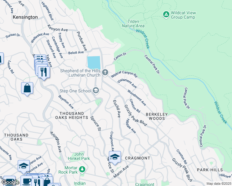 map of restaurants, bars, coffee shops, grocery stores, and more near 572 Euclid Avenue in Berkeley