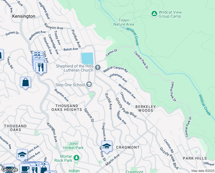 map of restaurants, bars, coffee shops, grocery stores, and more near 572 Euclid Avenue in Berkeley